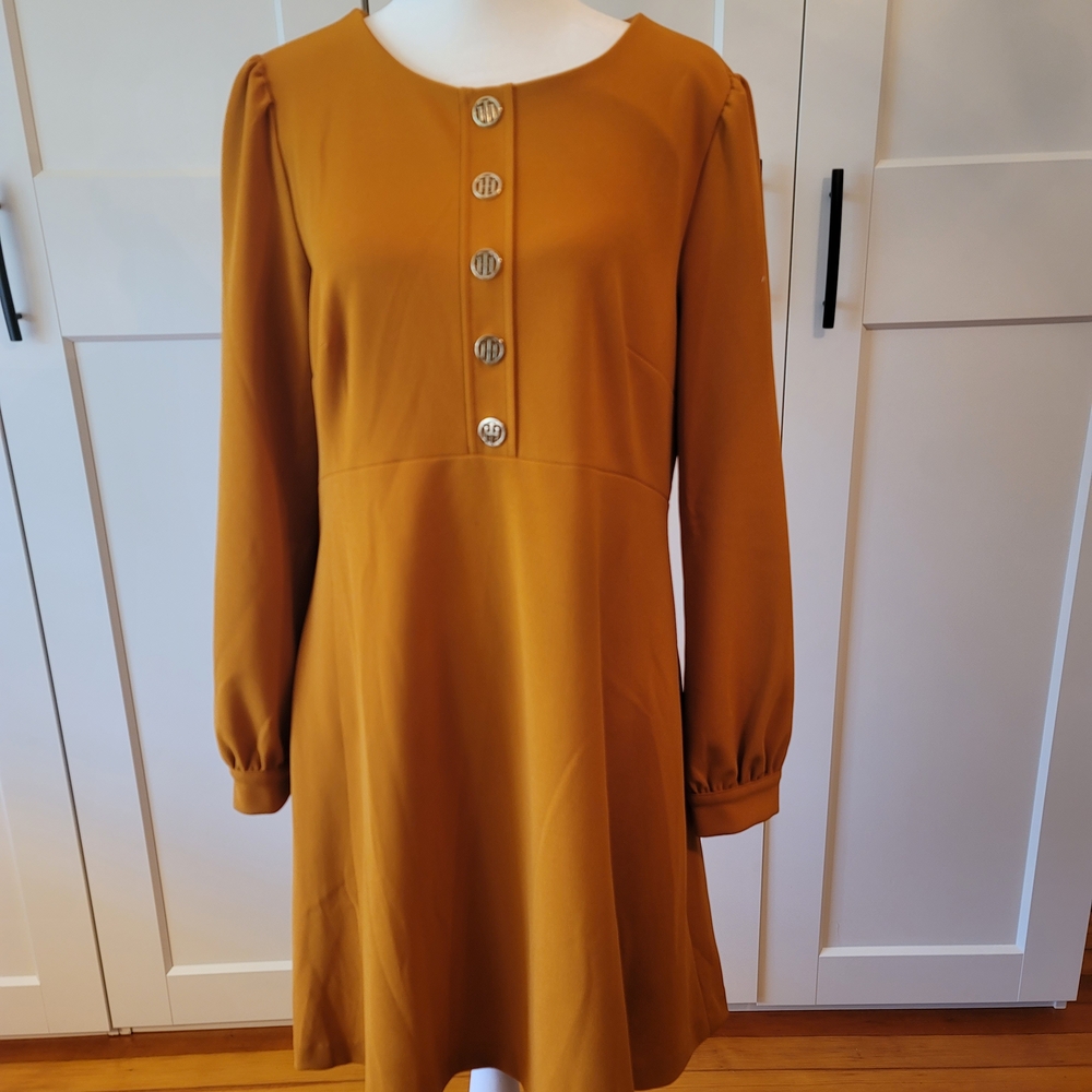 Tommy Hilfiger Yellow A-Line Dress with Crew Neck